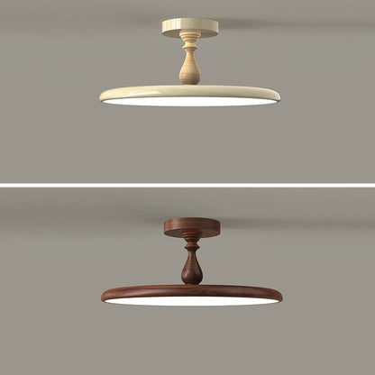 Contemporary Retro Iron PVC Round LED Semi-Flush Mount Ceiling Light For Bedroom