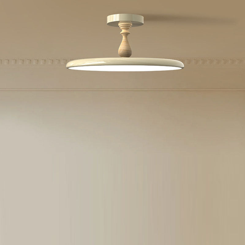 Contemporary Retro Iron PVC Round LED Semi-Flush Mount Ceiling Light For Bedroom