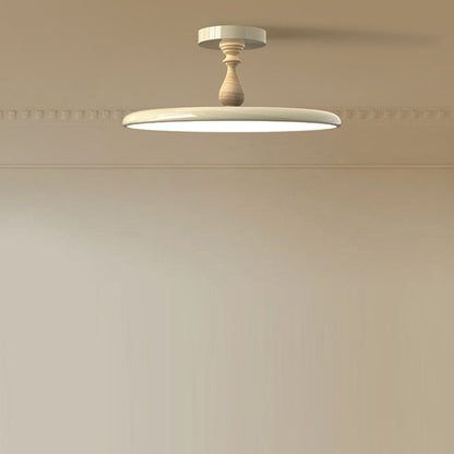 Contemporary Retro Iron PVC Round LED Semi-Flush Mount Ceiling Light For Bedroom