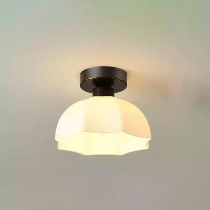 Contemporary Scandinavian Copper Iron Glass Umbrella Round 1-Light Semi-Flush Mount Ceiling Light For Hallway