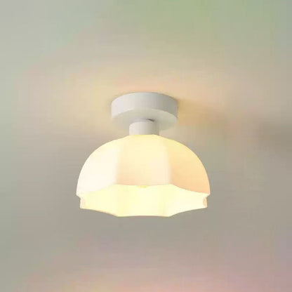 Contemporary Scandinavian Copper Iron Glass Umbrella Round 1-Light Semi-Flush Mount Ceiling Light For Hallway