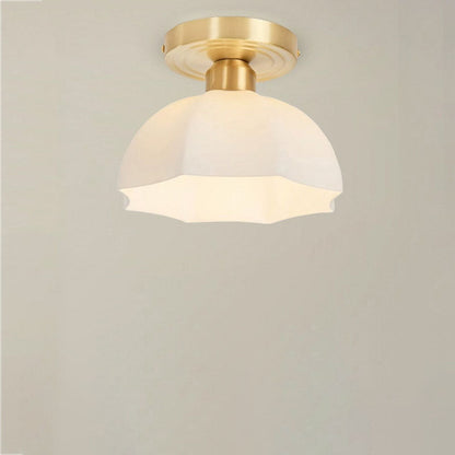 Contemporary Scandinavian Copper Iron Glass Umbrella Round 1-Light Semi-Flush Mount Ceiling Light For Hallway