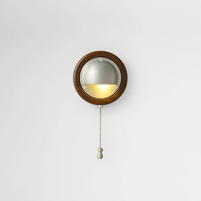 Contemporary Scandinavian Copper Ash Wood Round 1-Light Wall Sconce Lamp For Bedroom