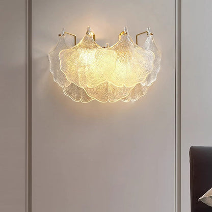 Contemporary Luxury Metal Glass Ginkgo Leaf Shape 2-Light Wall Sconce Lamp For Living Room