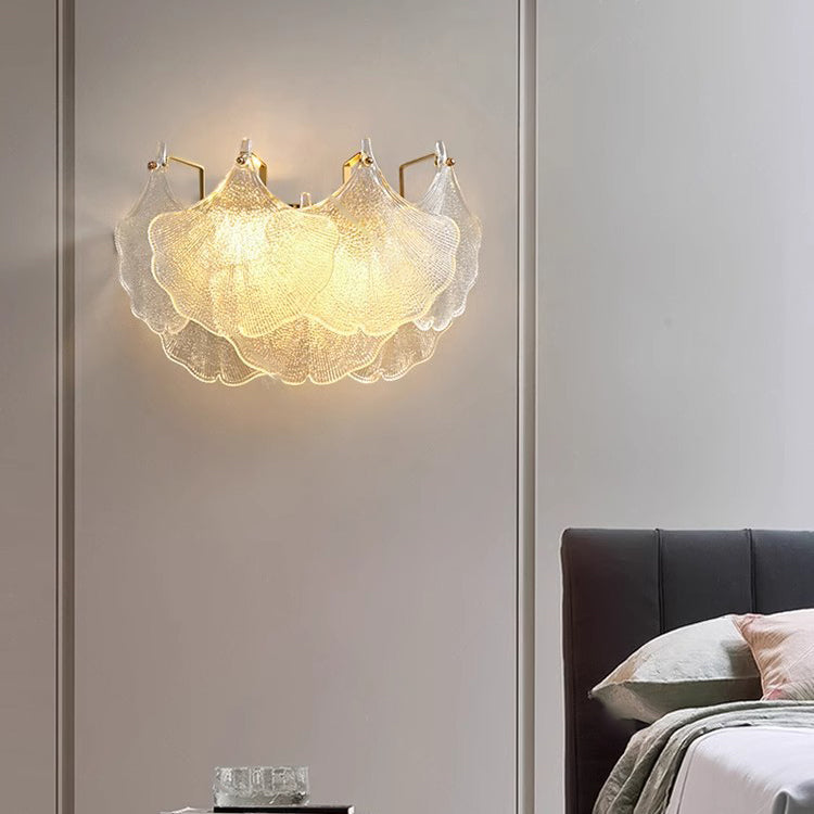Contemporary Luxury Metal Glass Ginkgo Leaf Shape 2-Light Wall Sconce Lamp For Living Room