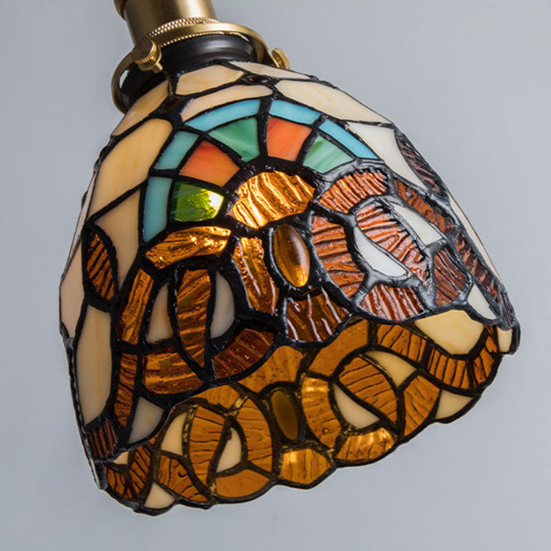 Traditional Tiffany Copper Glass Round 1-Light Pendant Light For Bedroom