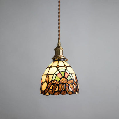 Traditional Tiffany Copper Glass Round 1-Light Pendant Light For Bedroom