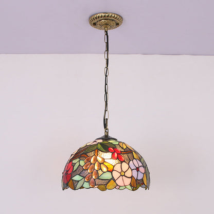 Traditional Tiffany Iron Glass Decorative Round 1-Light Pendant Light For Dining Room