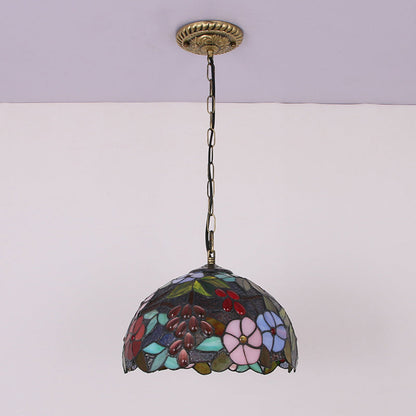 Traditional Tiffany Iron Glass Decorative Round 1-Light Pendant Light For Dining Room