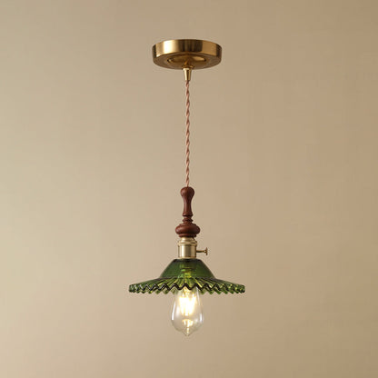 Traditional French Ash Wood Metal Glass Flower 1-Light Pendant Light For Bedroom