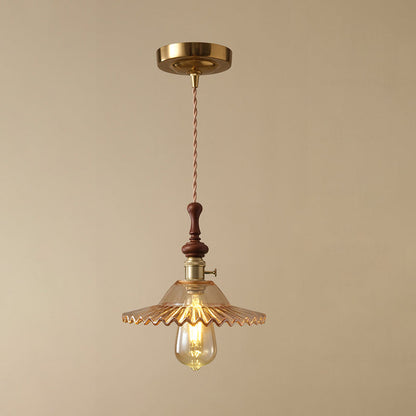 Traditional French Ash Wood Metal Glass Flower 1-Light Pendant Light For Bedroom