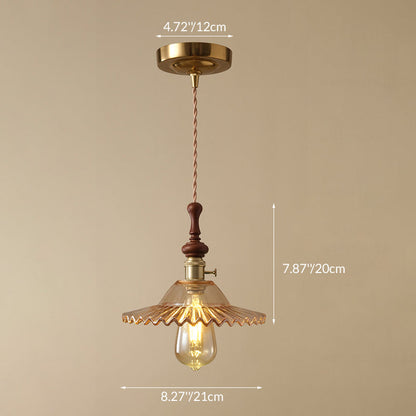 Traditional French Ash Wood Metal Glass Flower 1-Light Pendant Light For Bedroom