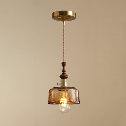 Traditional French Ash Wood Metal Glass Flower 1-Light Pendant Light For Bedroom