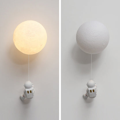 Contemporary Nordic Kids Resin Glass Ball Astronaut Lunar Planet 1-Light Wall Sconce Lamp For Bedside