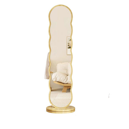 Modern Minimalist Oval Round Wavy Medium Density Fiberboard Glass Rotatable Full-Length Floor Mirror 2-Tier For Bedroom