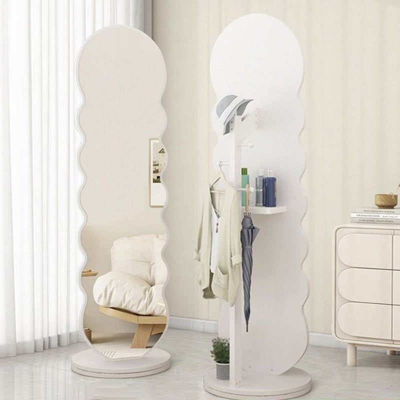 Modern Minimalist Oval Round Wavy Medium Density Fiberboard Glass Rotatable Full-Length Floor Mirror 2-Tier For Bedroom