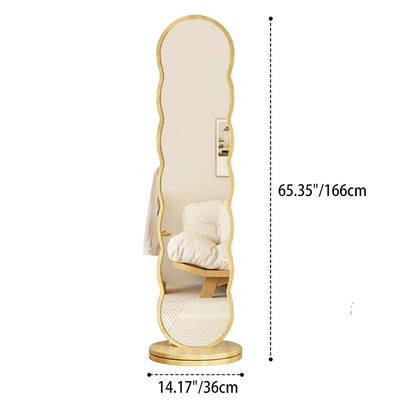 Modern Minimalist Oval Round Wavy Medium Density Fiberboard Glass Rotatable Full-Length Floor Mirror 2-Tier For Bedroom
