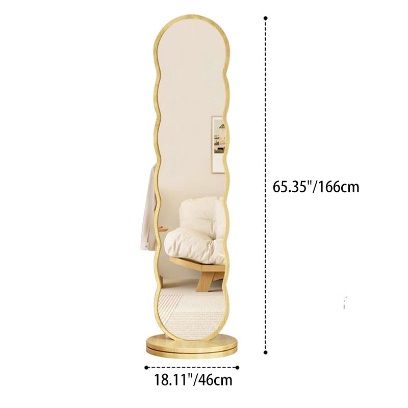 Modern Minimalist Oval Round Wavy Medium Density Fiberboard Glass Rotatable Full-Length Floor Mirror 2-Tier For Bedroom