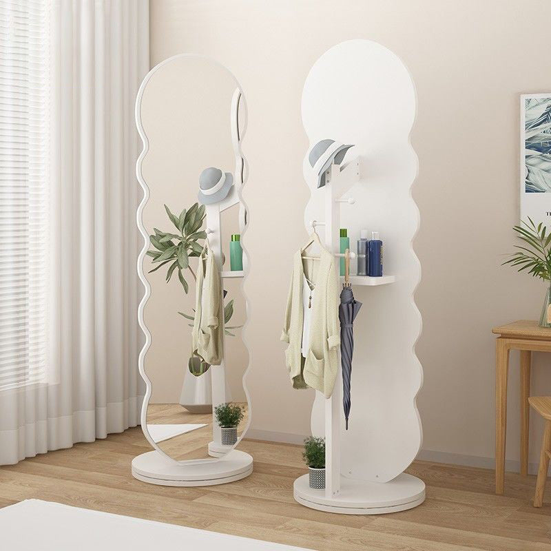 Modern Minimalist Oval Round Wavy Medium Density Fiberboard Glass Rotatable Full-Length Floor Mirror 2-Tier For Bedroom