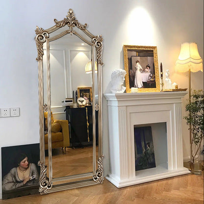 Contemporary Luxury Rectangular Carved Design Glass Polyurethane Velvet Wall Mirror For Bedroom