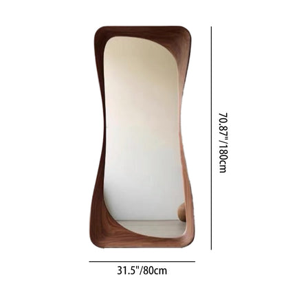 Contemporary Scandinavian Rectangular Rounded-Edge Design Rubberwood Medium Density Fiberboard Tempered Glass Wall Mirror Leaning Full-Length Floor Mirror For Bedroom