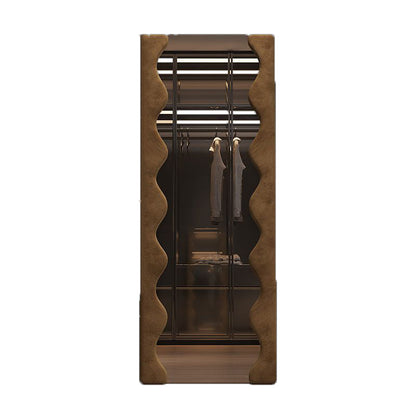Modern Minimalist Rectangular Wave-Edge Design Medium Density Fiberboard Velvet Glass Wall Mirror Leaning Full-Length Floor Mirror For Bedroom