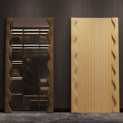 Modern Minimalist Rectangular Wave-Edge Design Medium Density Fiberboard Velvet Glass Wall Mirror Leaning Full-Length Floor Mirror For Bedroom