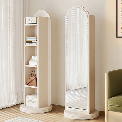 Modern Minimalist Cylindrical Rectangular Medium Density Fiberboard Rotatable Full-Length Floor Mirror 5-Tier For Living Room