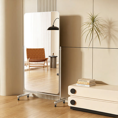 Modern Minimalist Rectangular Stainless Steel Glass Mobile Full-Length Floor Mirror For Living Room