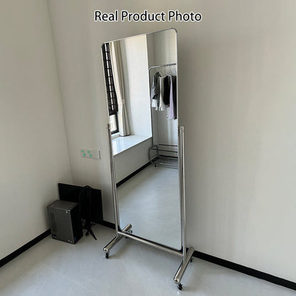 Modern Minimalist Rectangular Stainless Steel Glass Mobile Full-Length Floor Mirror For Living Room