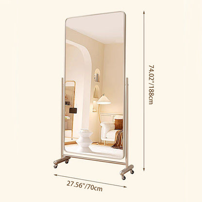 Modern Minimalist Rectangular Stainless Steel Glass Mobile Full-Length Floor Mirror For Living Room