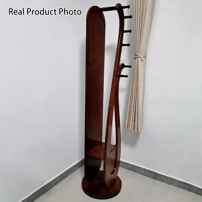 Traditional Chinese Round Pipa-Shaped Rubberwood Eucalyptus Wood Glass Rotating Full-Length Floor Mirror 2-Tier For Living Room