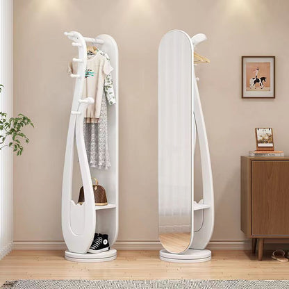 Traditional Chinese Round Pipa-Shaped Rubberwood Eucalyptus Wood Glass Rotating Full-Length Floor Mirror 2-Tier For Living Room