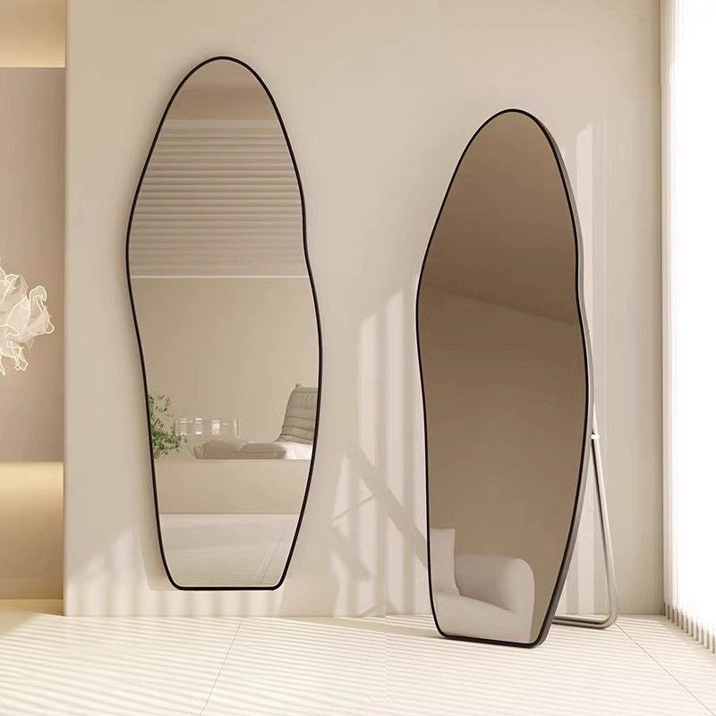 Modern Minimalist Curved Glass Aluminum Alloy Medium Density Fiberboard Wall Mirror For Bedroom