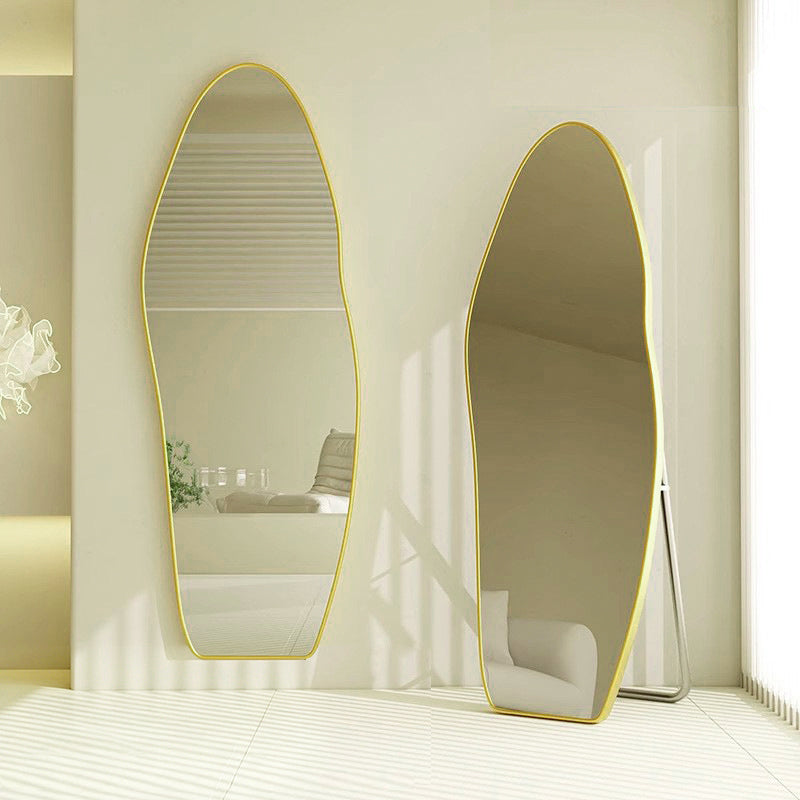 Modern Minimalist Curved Glass Aluminum Alloy Medium Density Fiberboard Wall Mirror For Bedroom