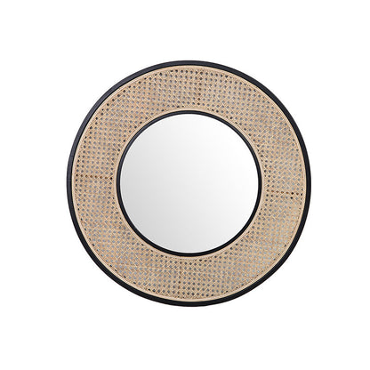 Contemporary Iron & Natural Rattan Round Wall Mirror - Nordic Functional Art Piece & Sizes Available For Living Room