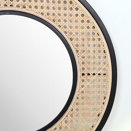 Contemporary Iron & Natural Rattan Round Wall Mirror - Nordic Functional Art Piece & Sizes Available For Living Room