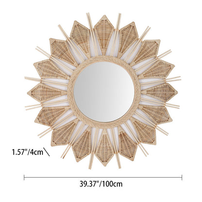 Handmade Natural Rattan Round Wall Mirror - Boho Eco-Friendly Wall Art Mirror For Living Room