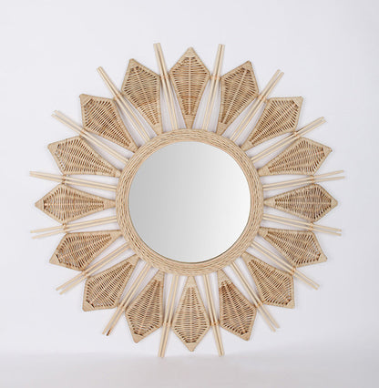 Handmade Natural Rattan Round Wall Mirror - Boho Eco-Friendly Wall Art Mirror For Living Room