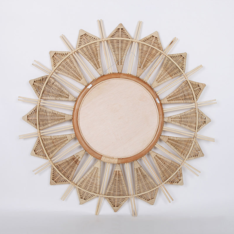 Handmade Natural Rattan Round Wall Mirror - Boho Eco-Friendly Wall Art Mirror For Living Room