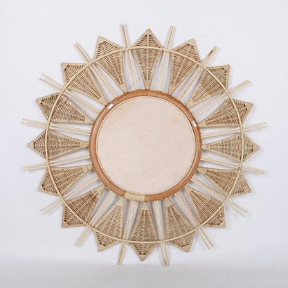 Handmade Natural Rattan Round Wall Mirror - Boho Eco-Friendly Wall Art Mirror For Living Room