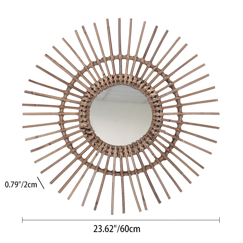 Natural Rattan Sun-shaped Wall Mirror - Boho Wall Decor & Handcrafted Design For Living Room