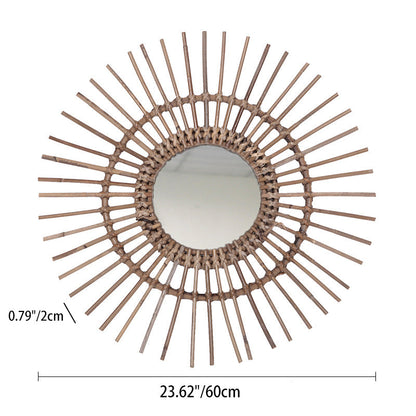Natural Rattan Sun-shaped Wall Mirror - Boho Wall Decor & Handcrafted Design For Living Room