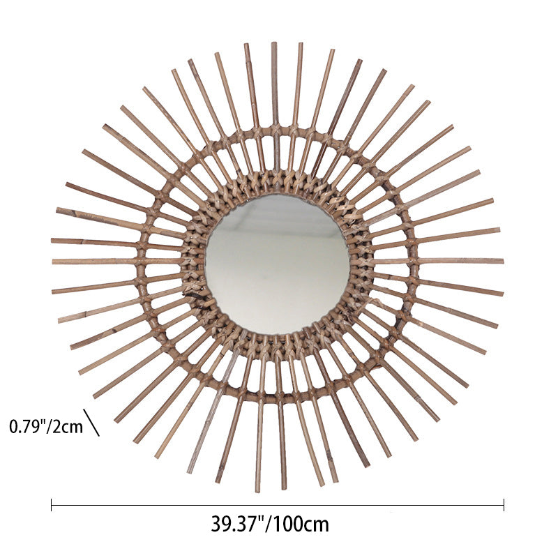Natural Rattan Sun-shaped Wall Mirror - Boho Wall Decor & Handcrafted Design For Living Room