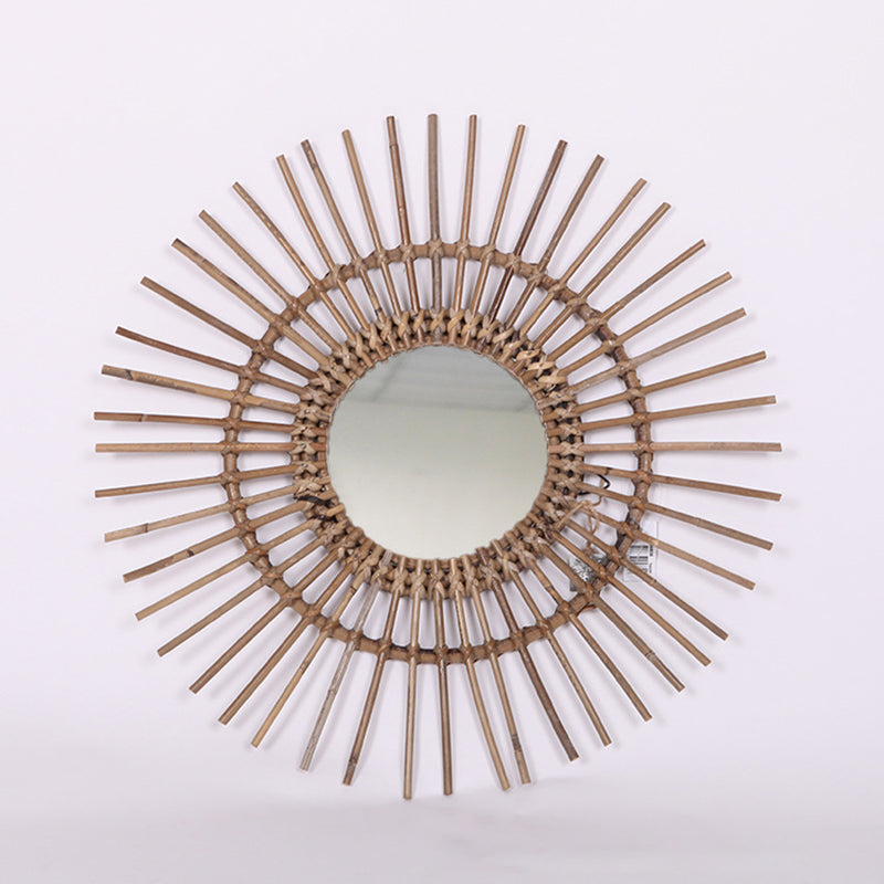 Natural Rattan Sun-shaped Wall Mirror - Boho Wall Decor & Handcrafted Design For Living Room
