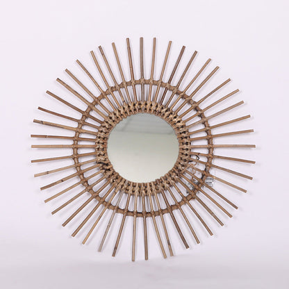Natural Rattan Sun-shaped Wall Mirror - Boho Wall Decor & Handcrafted Design For Living Room