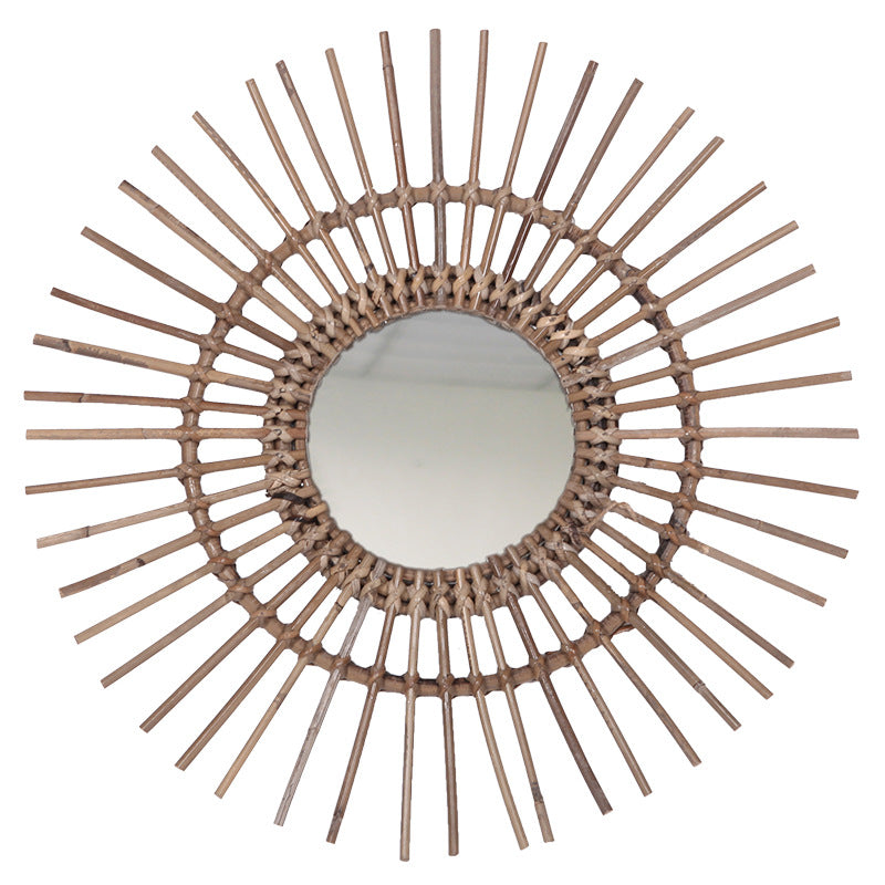 Natural Rattan Sun-shaped Wall Mirror - Boho Wall Decor & Handcrafted Design For Living Room