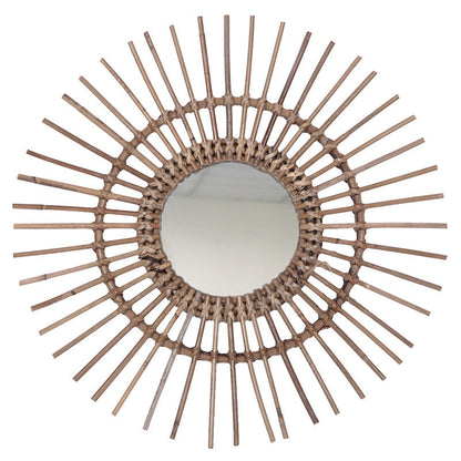 Natural Rattan Sun-shaped Wall Mirror - Boho Wall Decor & Handcrafted Design For Living Room