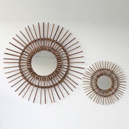 Natural Rattan Sun-shaped Wall Mirror - Boho Wall Decor & Handcrafted Design For Living Room