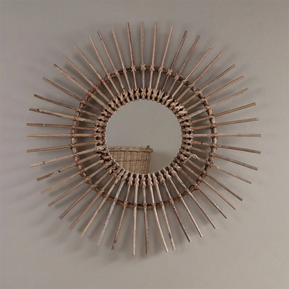 Natural Rattan Sun-shaped Wall Mirror - Boho Wall Decor & Handcrafted Design For Living Room